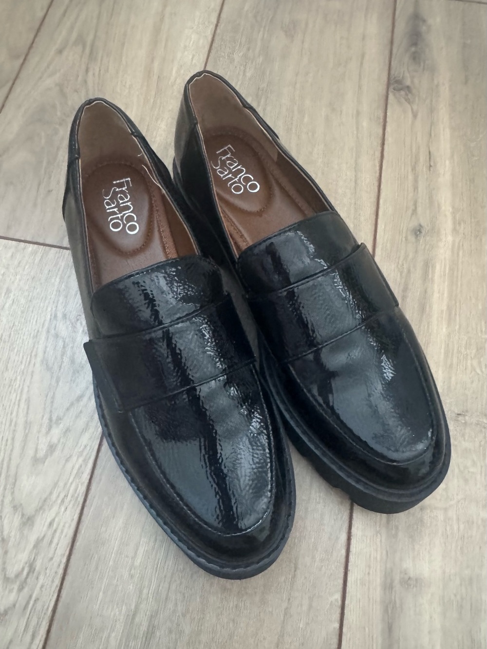 Franco Sarto Black Patent Leather Penny Loafers - Picture 2 of 7
